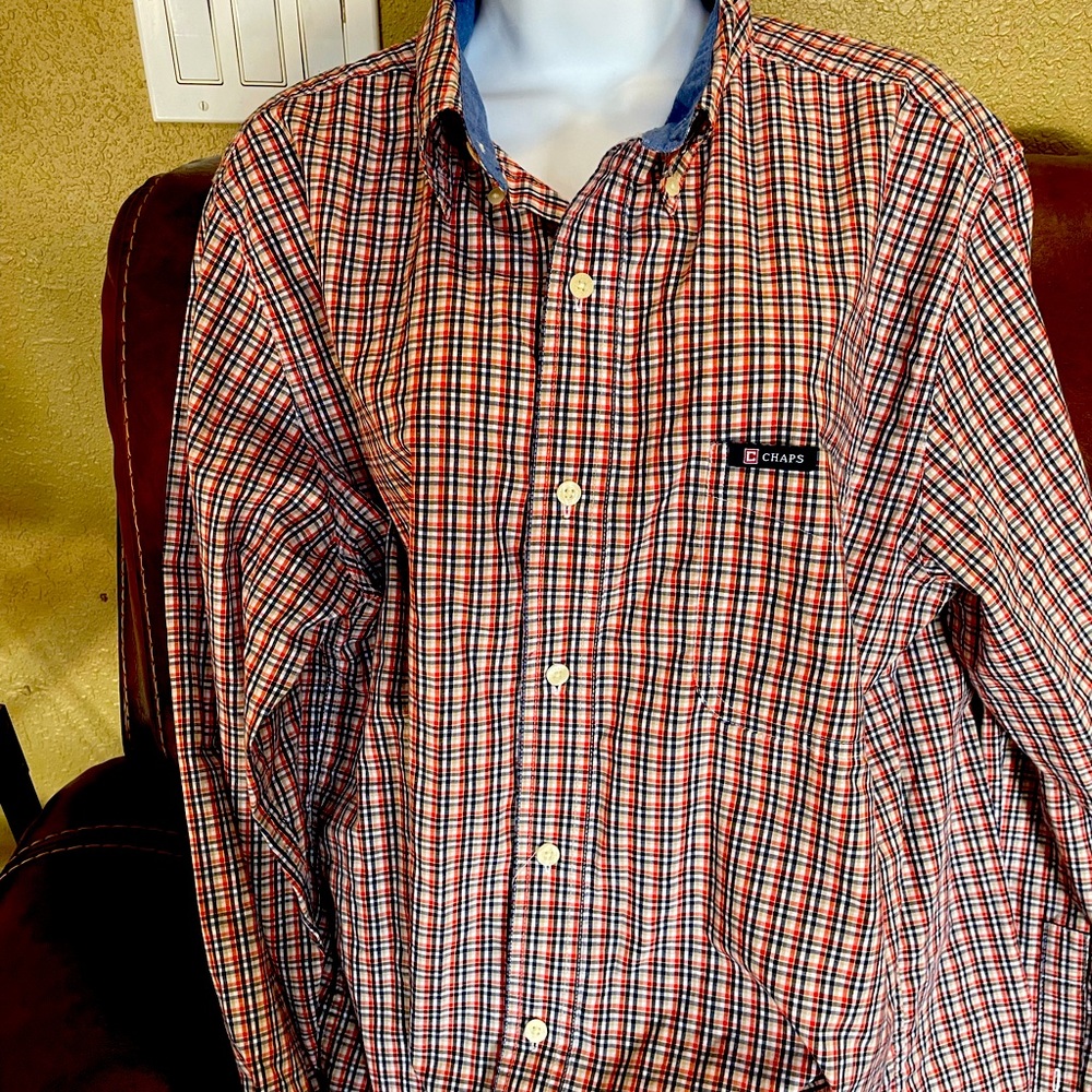 Chaps easy care long sleeve button front large